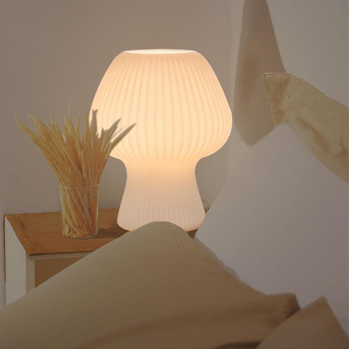 Vintage Bedside Table Lamp | Ribbed Glass Mushroom Lamp 5