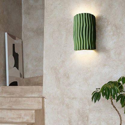 Contemporary Nordic Resin Striped Half Cylinder 2-Light Wall Sconce Lamp for Living Room 0