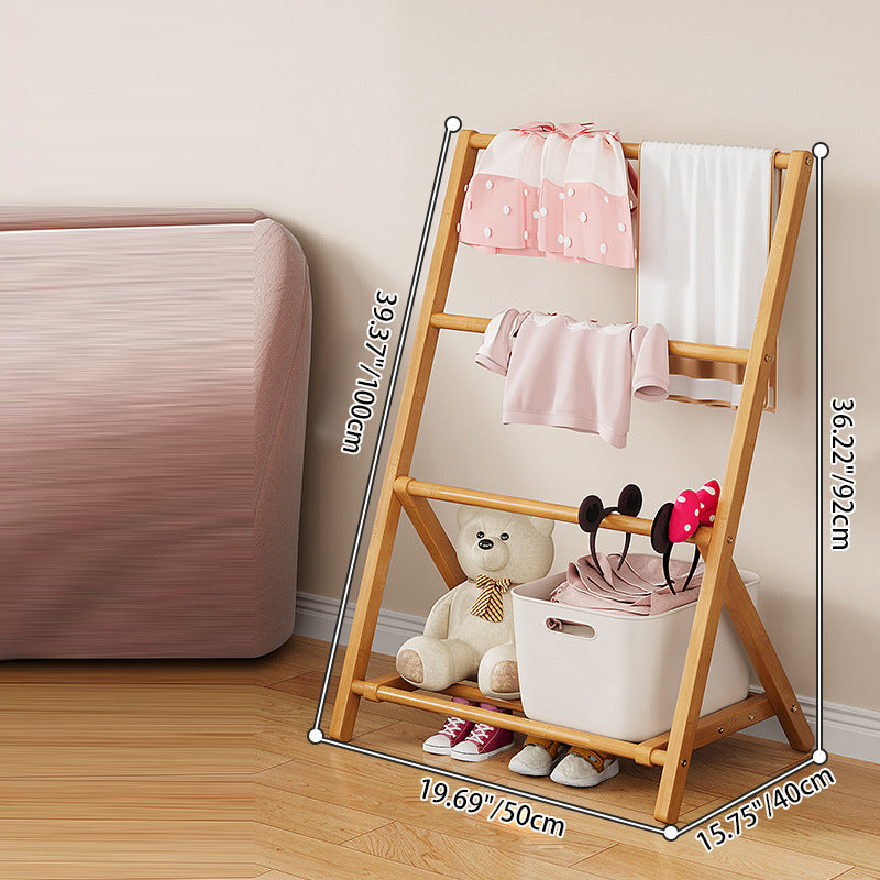 Contemporary Scandinavian Rectangular Natural Nan Bamboo Foldable Kids Hall Tree 2/4-Tier For Bedroom 3