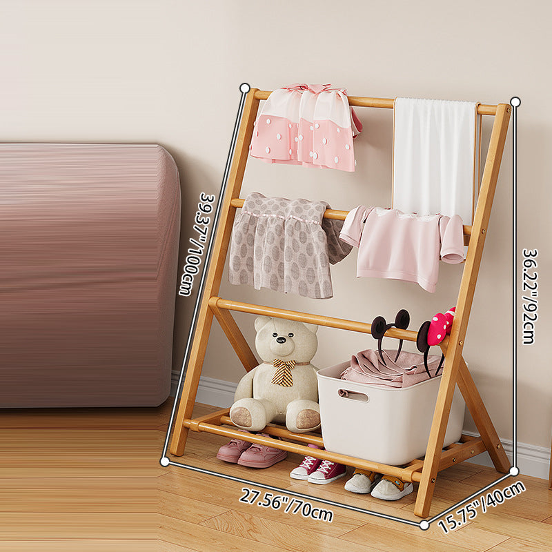 Contemporary Scandinavian Rectangular Natural Nan Bamboo Foldable Kids Hall Tree 2/4-Tier For Bedroom 4