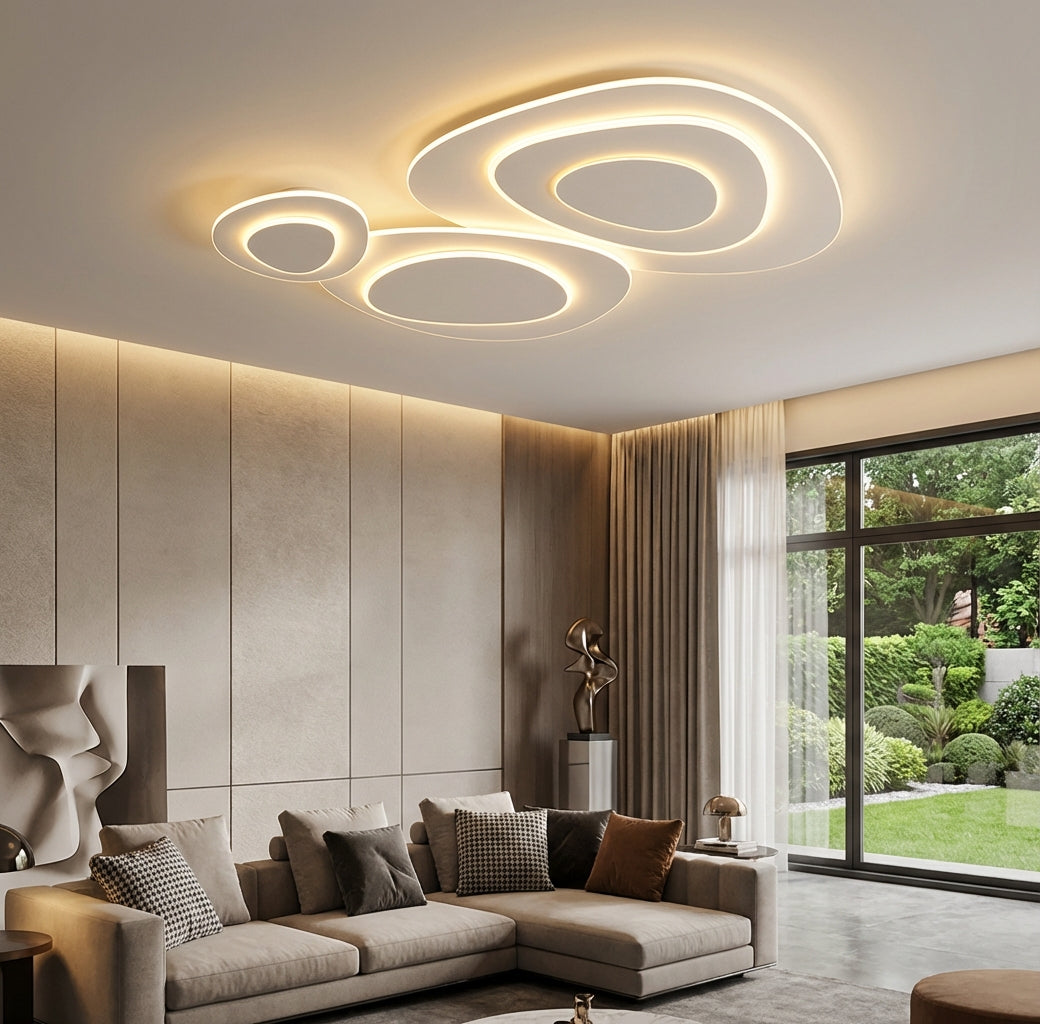 Elara Haus Geometric White Fixture - Modern Metal Flush Mount
