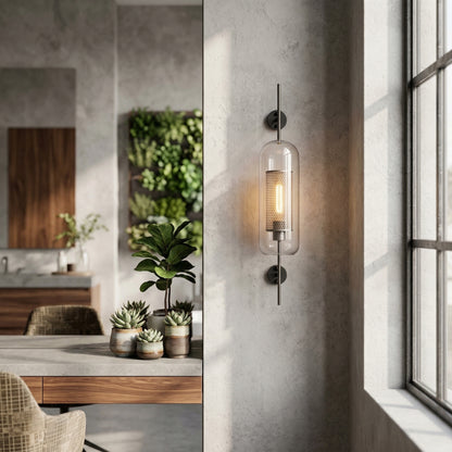 Elara Haus Glass Capsule – Perforated Gilded Core Totem Sconce