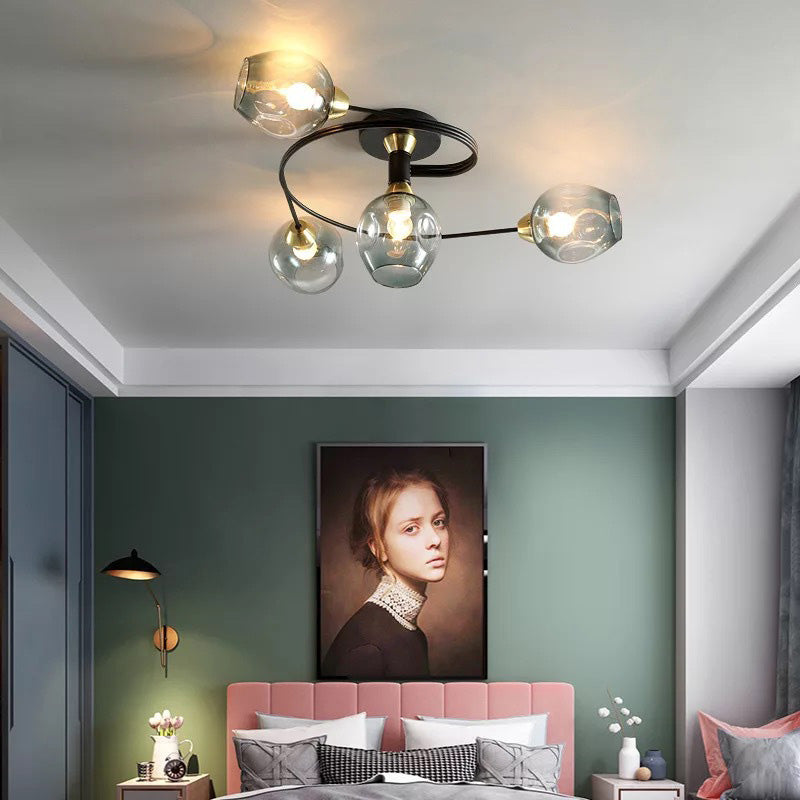 Valentina Flush Mount Ceiling Light, Glass, Black/Gold, Dining Room 6