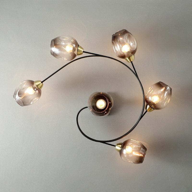 Valentina Flush Mount Ceiling Light, Glass, Black/Gold, Dining Room 7