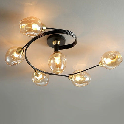 Valentina Flush Mount Ceiling Light, Glass, Black/Gold, Dining Room 9