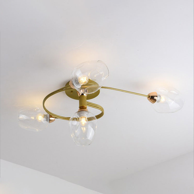 Valentina Flush Mount Ceiling Light, Glass, Black/Gold, Dining Room 10