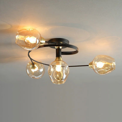 Valentina Flush Mount Ceiling Light, Glass, Black/Gold, Dining Room 11