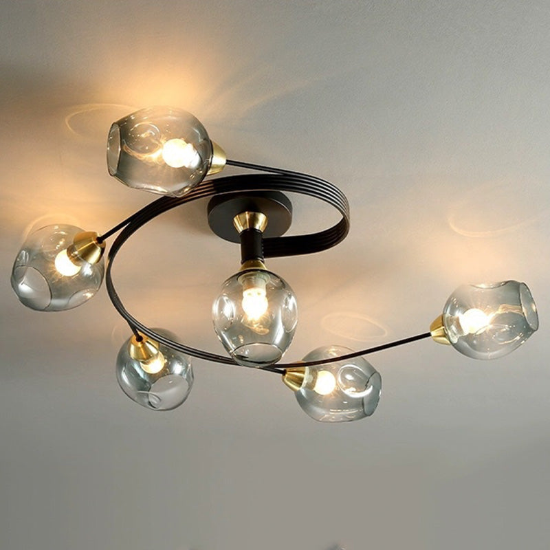Valentina Flush Mount Ceiling Light, Glass, Black/Gold, Dining Room 12