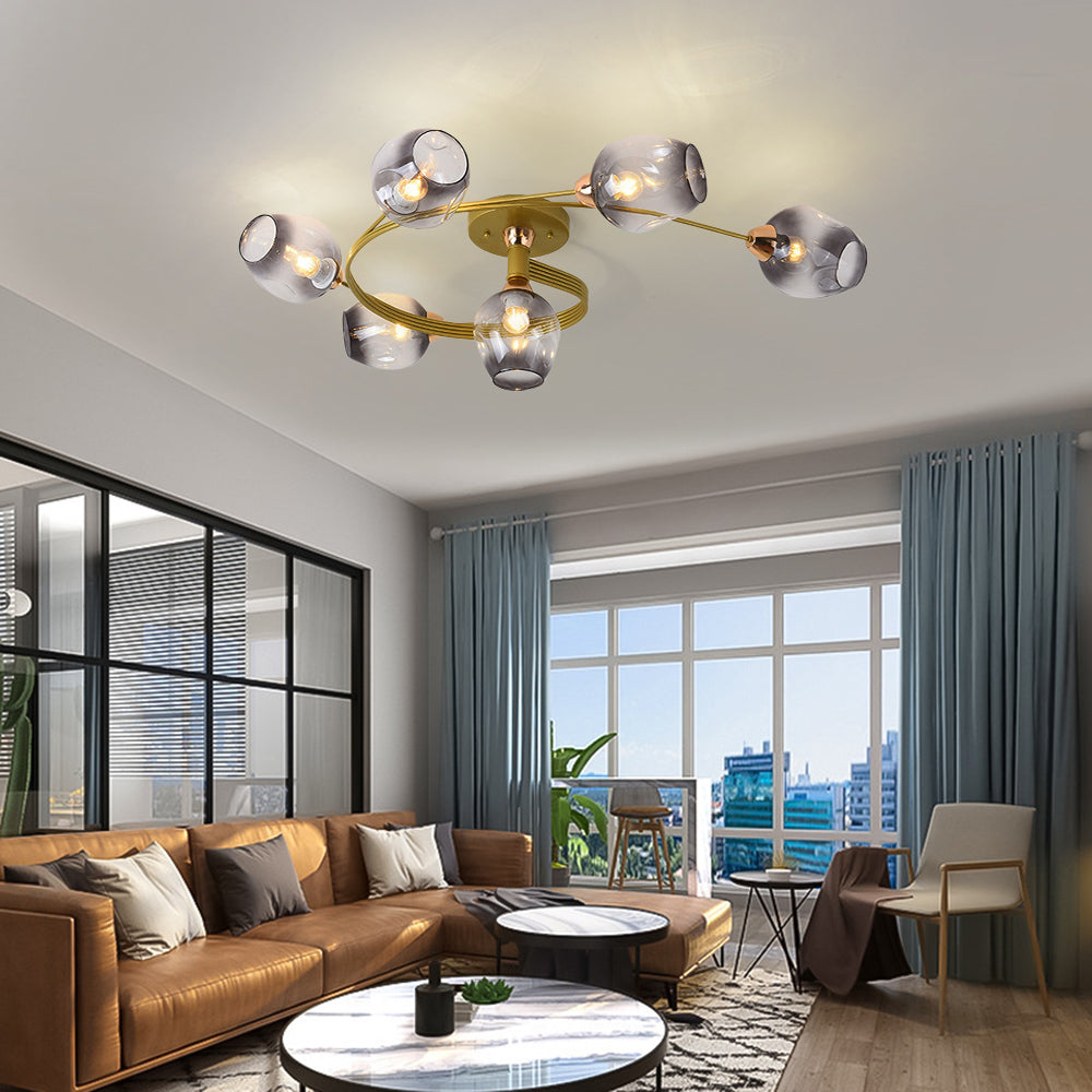 Valentina Flush Mount Ceiling Light, Glass, Black/Gold, Dining Room 13