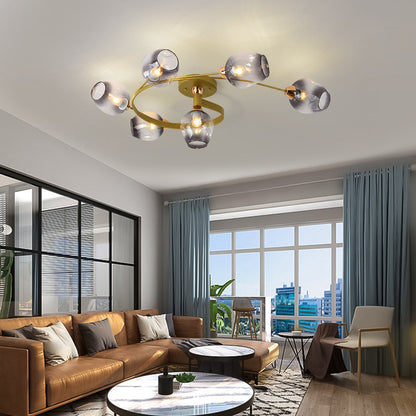 Valentina Flush Mount Ceiling Light, Glass, Black/Gold, Dining Room 13