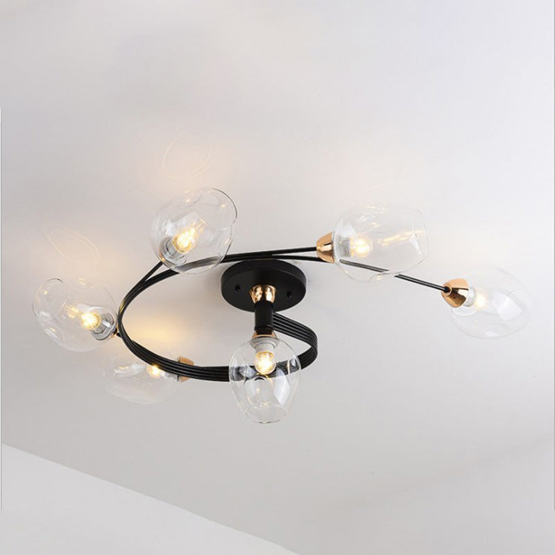 Valentina Flush Mount Ceiling Light, Glass, Black/Gold, Dining Room 17