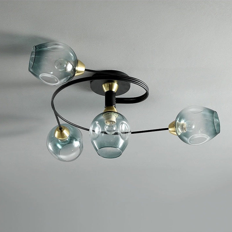 Valentina Flush Mount Ceiling Light, Glass, Black/Gold, Dining Room 18