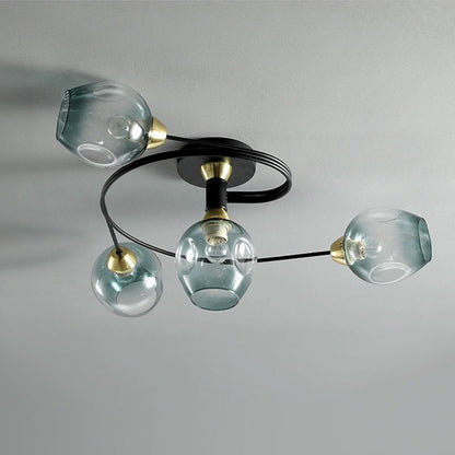 Valentina Flush Mount Ceiling Light, Glass, Black/Gold, Dining Room 18