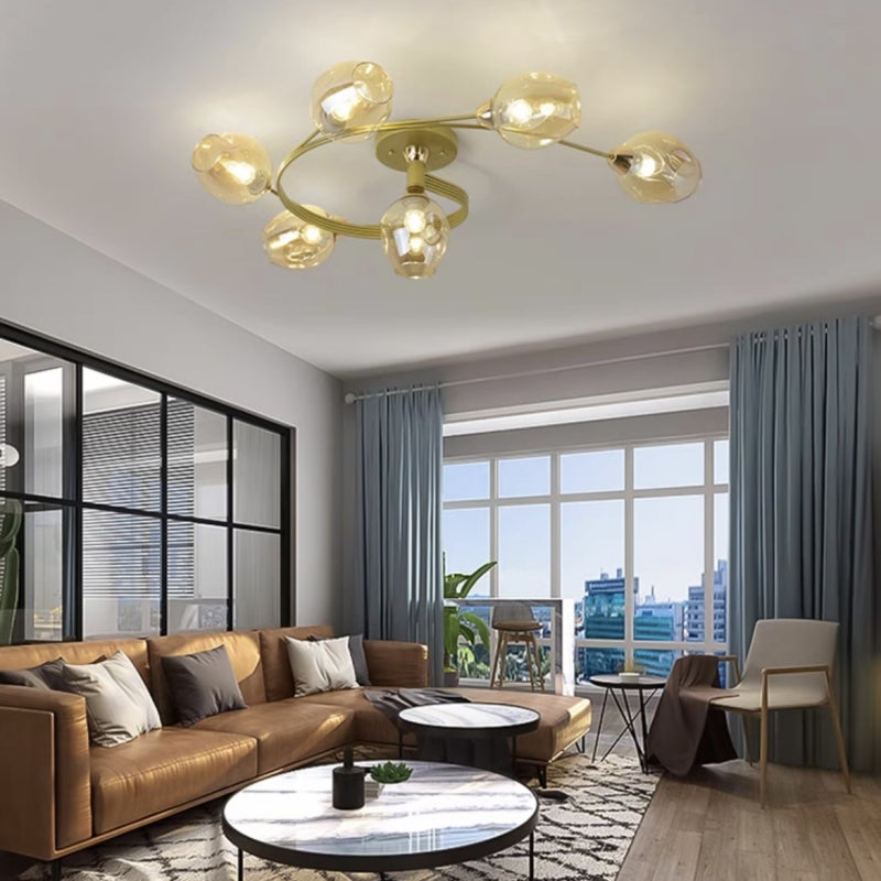 Valentina Flush Mount Ceiling Light, Glass, Black/Gold, Dining Room 21