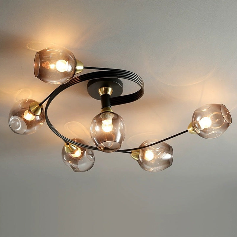 Valentina Flush Mount Ceiling Light, Glass, Black/Gold, Dining Room 22