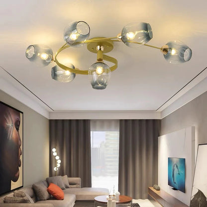 Valentina Flush Mount Ceiling Light, Glass, Black/Gold, Dining Room 23