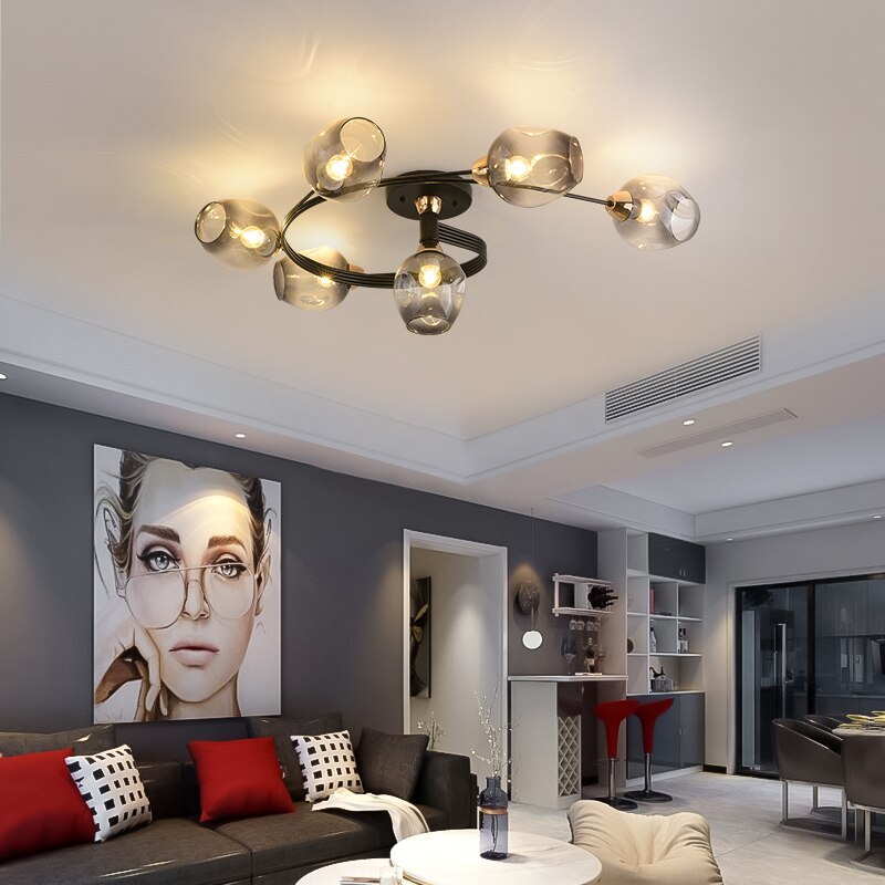 Valentina Flush Mount Ceiling Light, Glass, Black/Gold, Dining Room 2