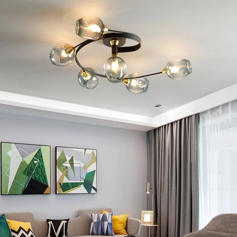 Valentina Flush Mount Ceiling Light, Glass, Black/Gold, Dining Room 3
