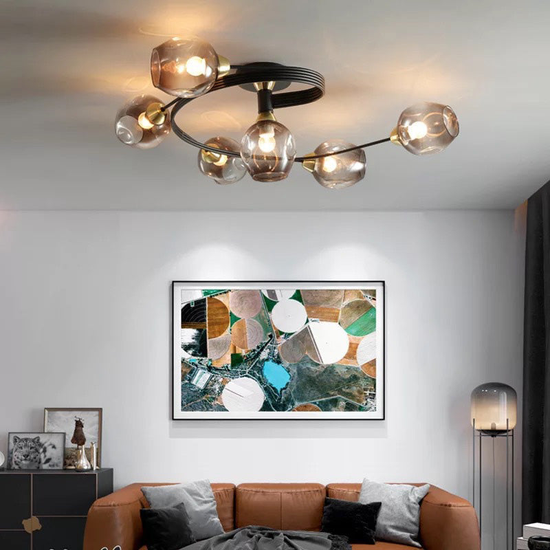 Valentina Flush Mount Ceiling Light, Glass, Black/Gold, Dining Room 4