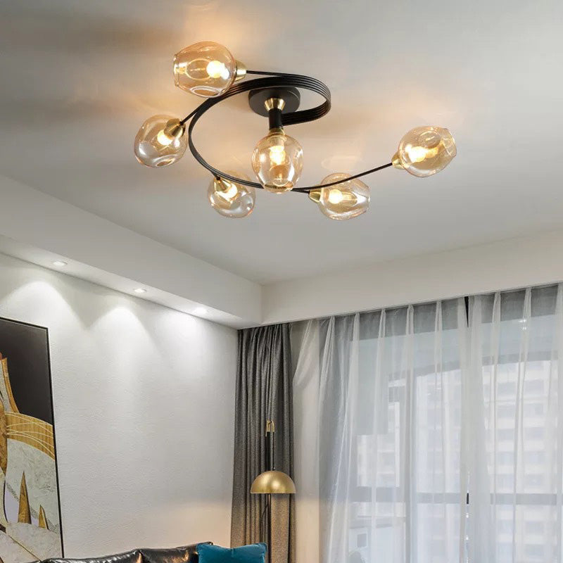 Valentina Flush Mount Ceiling Light, Glass, Black/Gold, Dining Room 5