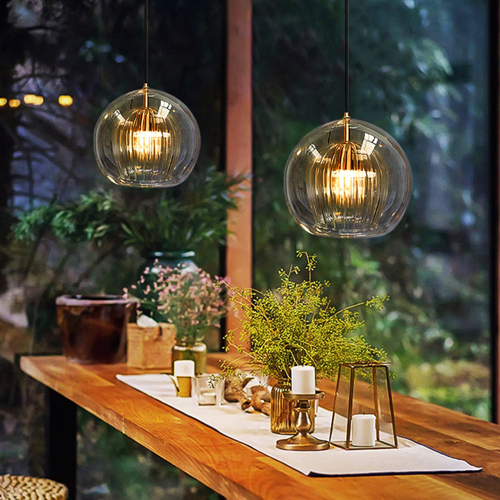 Elara Haus Glass Pendant Light - Clear & Amber Glass Kitchen Pendant Lighting 2