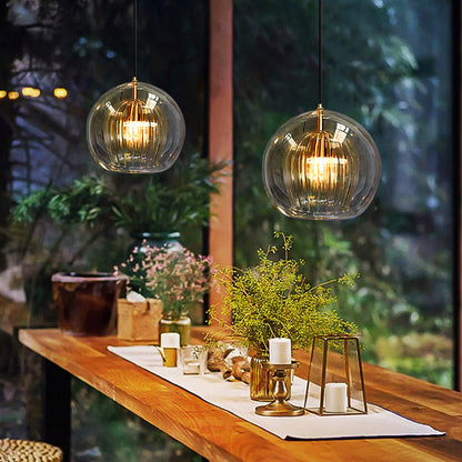 Elara Haus Glass Pendant Light - Clear & Amber Glass Kitchen Pendant Lighting 2