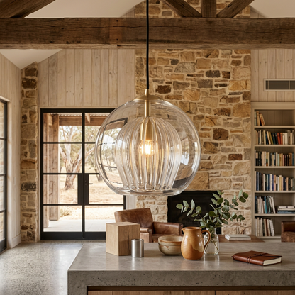 Elara Haus Glass Pendant Light - Clear & Amber Glass Kitchen Pendant Lighting