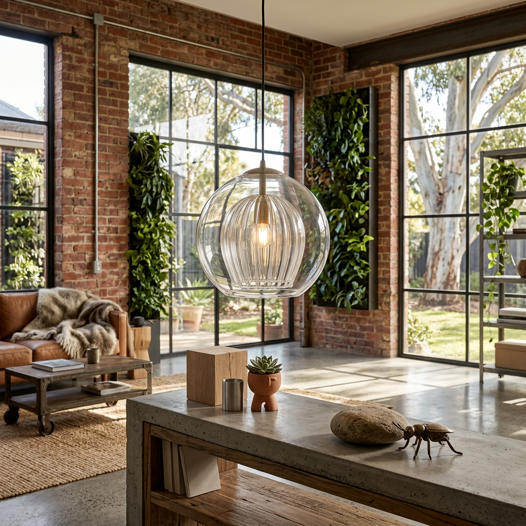 Elara Haus Glass Pendant Light - Clear & Amber Glass Kitchen Pendant Lighting