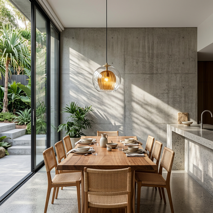 Elara Haus Glass Pendant Light - Clear & Amber Glass Kitchen Pendant Lighting