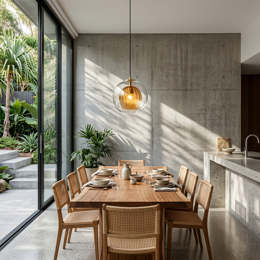 Elara Haus Glass Pendant Light - Clear & Amber Glass Kitchen Pendant Lighting
