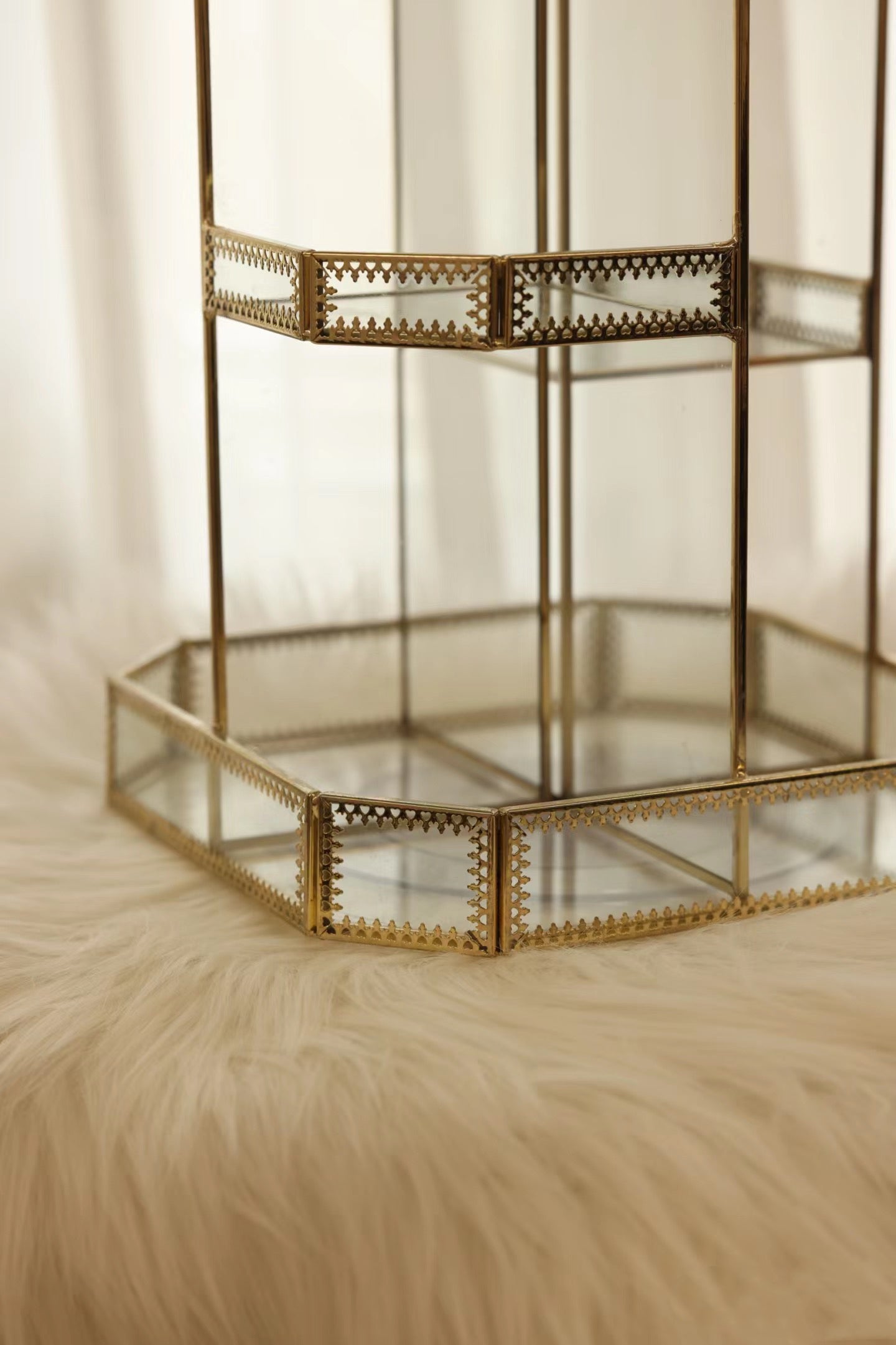 Gold Glass Rotation Makeup Perfume Tray Organizer 2