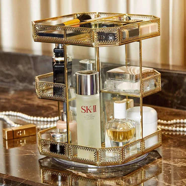 Gold Glass Rotation Makeup Perfume Tray Organizer 3