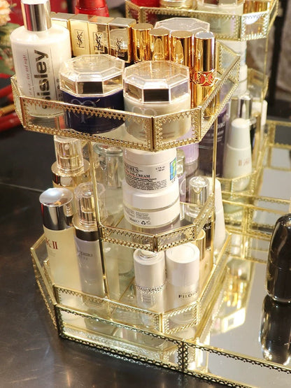Gold Glass Rotation Makeup Perfume Tray Organizer 5