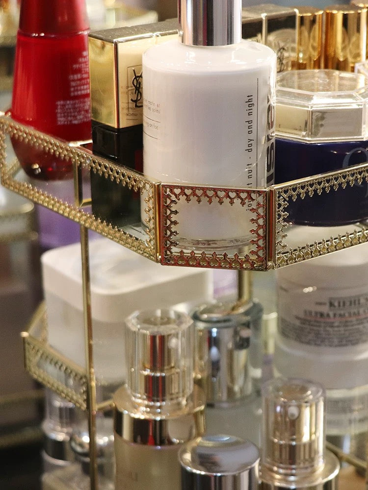 Gold Glass Rotation Makeup Perfume Tray Organizer 7