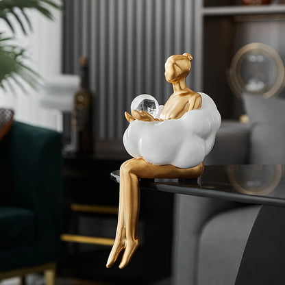 OCS - Reading Woman on Cloud Sculpture - Resin Art Object 8