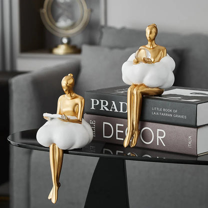 OCS - Reading Woman on Cloud Sculpture - Resin Art Object 4