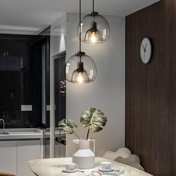 Minimalist Smoke Gray 1-Light Hand-Blown Glass Dome Pendant Light 8