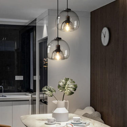 Minimalist Smoke Gray 1-Light Hand-Blown Glass Dome Pendant Light 8