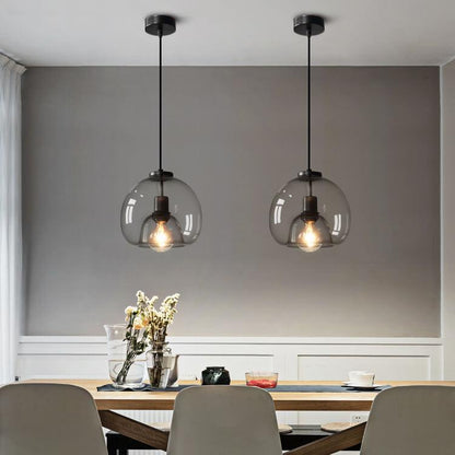 Minimalist Smoke Gray 1-Light Hand-Blown Glass Dome Pendant Light 0
