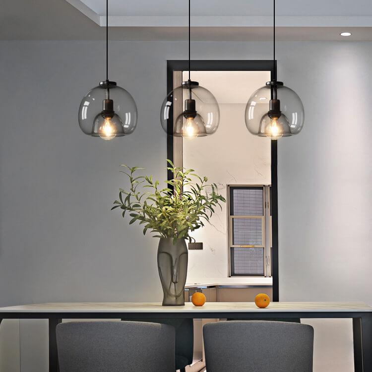 Minimalist Smoke Gray 1-Light Hand-Blown Glass Dome Pendant Light 1