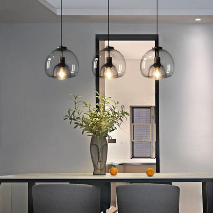 Minimalist Smoke Gray 1-Light Hand-Blown Glass Dome Pendant Light 1