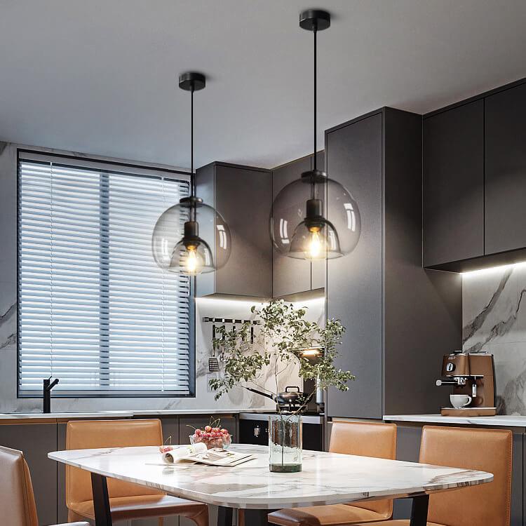 Minimalist Smoke Gray 1-Light Hand-Blown Glass Dome Pendant Light 2