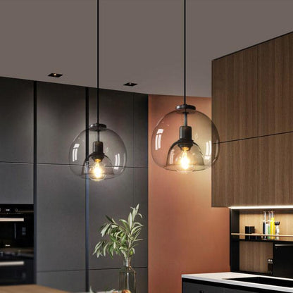 Minimalist Smoke Gray 1-Light Hand-Blown Glass Dome Pendant Light 3