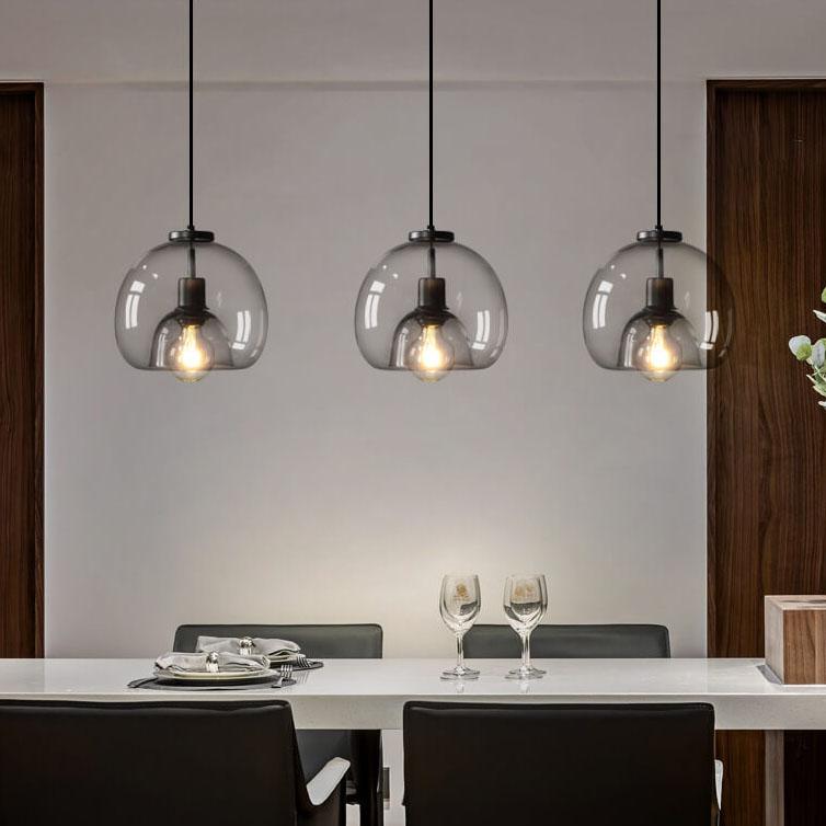 Minimalist Smoke Gray 1-Light Hand-Blown Glass Dome Pendant Light 4