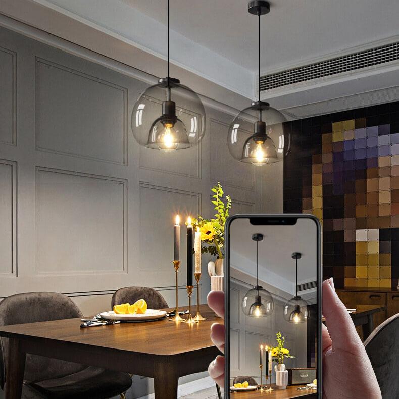 Minimalist Smoke Gray 1-Light Hand-Blown Glass Dome Pendant Light 5