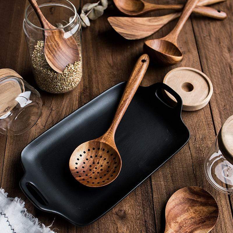Elara Haus Handcrafted Teak Cooking Spoons - 7pc Non-Stick Set