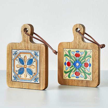Rustic Coaster | Solid Wood & Ceramic Trivet 8