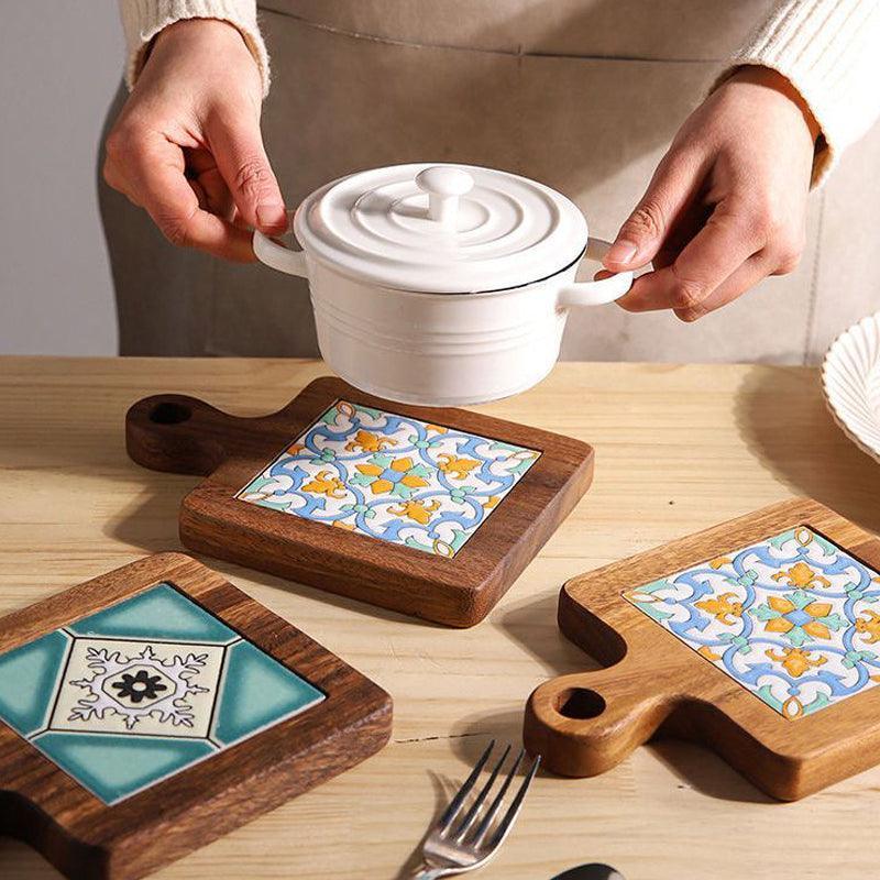 Rustic Coaster | Solid Wood & Ceramic Trivet 1