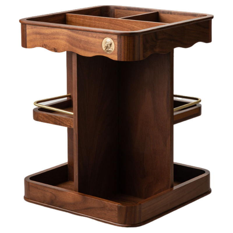 Vintage 360° Rotating Wooden Makeup Organizer – Elegant Vanity Storage with Carved Accents 3