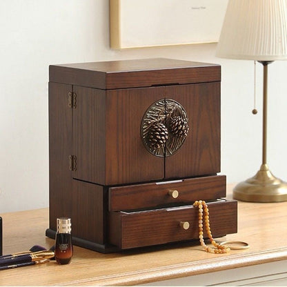 Luxury Solid Walnut Makeup Organizer Box with Drawers and Mirror – Elegant Vanity Storage Cabinet for Jewelry, Cosmetics & Beauty Essentials 0